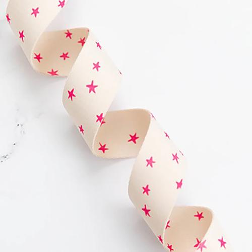 1 1/2" Webbing - Starry - Natural/Pink - Sold by the 1/4 Yard - homesewn
