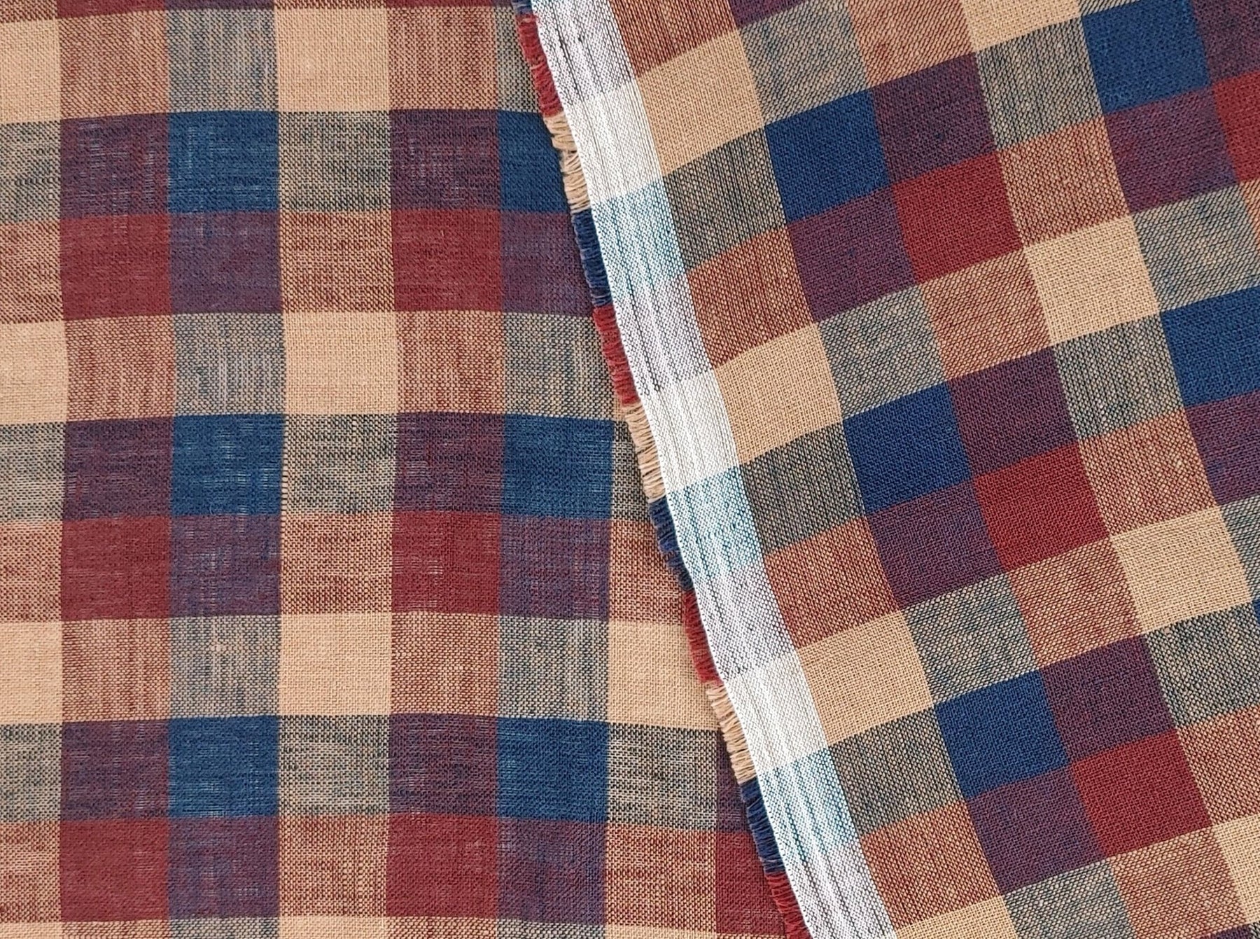 100% Linen - Brown Gingham Fabric 52" wide TLL - homesewn