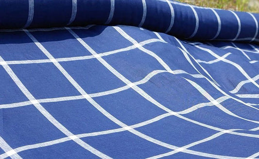 100% Linen - Navy Windowpane Check Fabric 52" wide TLL - homesewn