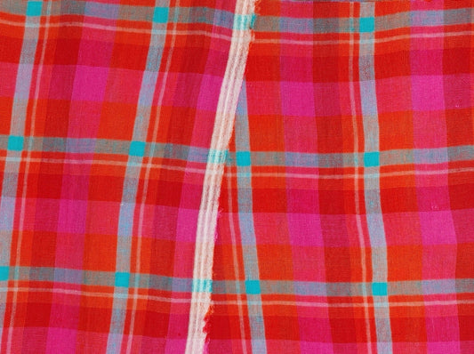 100% Linen - Red Pink Plaid Check Fabric 50" wide TLL - homesewn