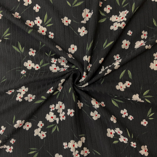 Floral Poly Stretch Brush Rib Knit 58" wide - Sold by the 1/4 Yard