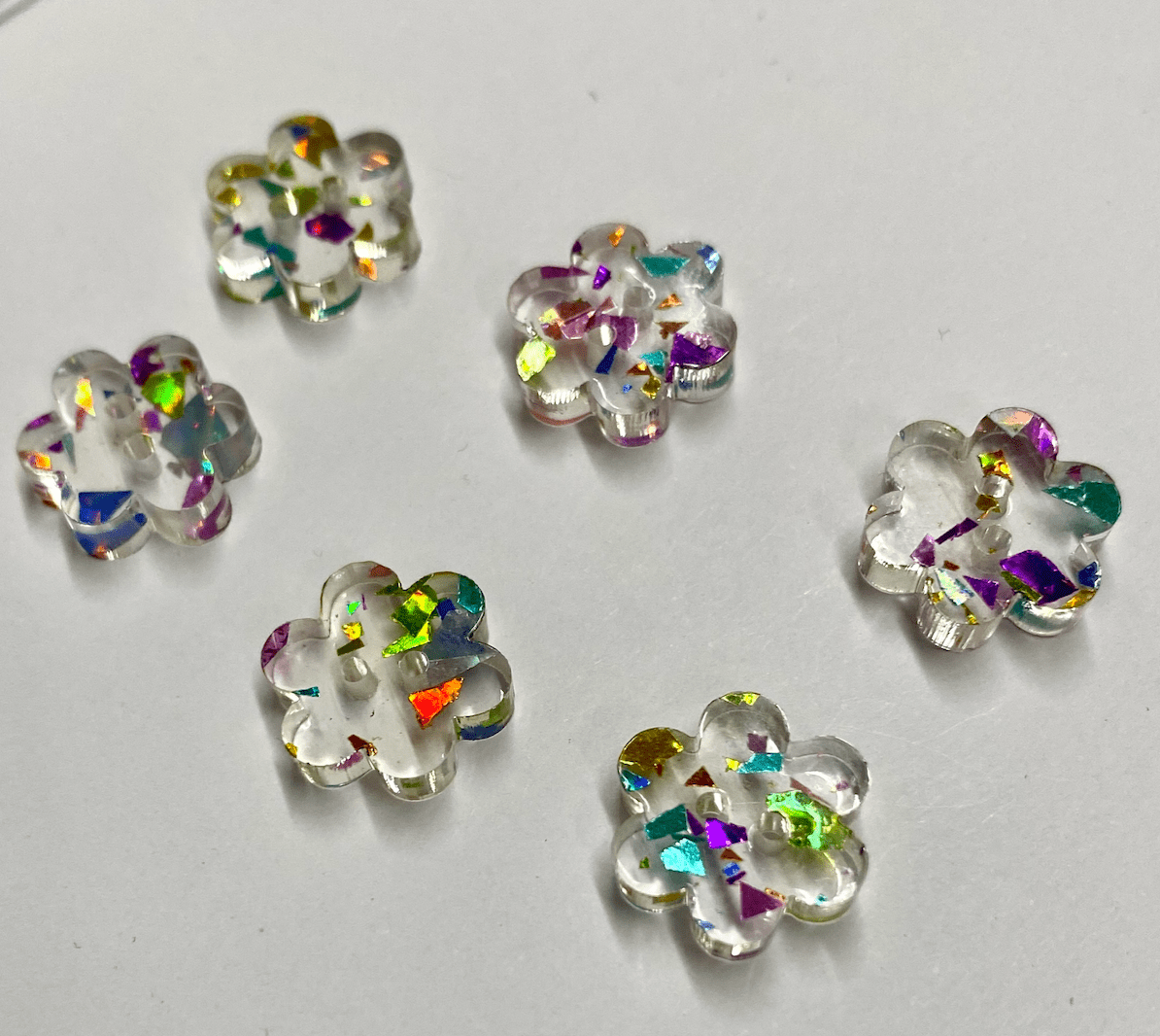 1/2" Confetti Glitter Two Hole Flower Acrylic Button - homesewn