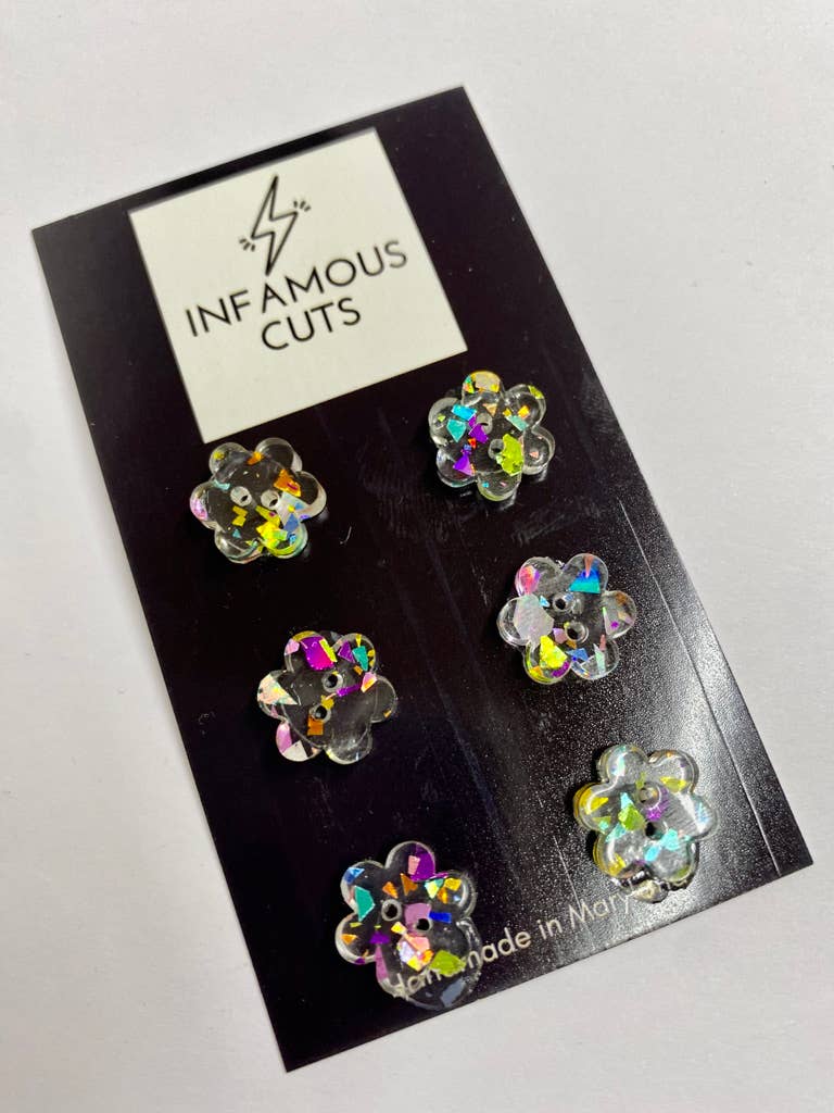 1/2" Confetti Glitter Two Hole Flower Acrylic Button - homesewn