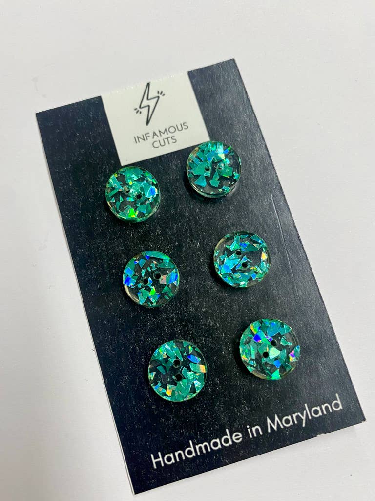 1/2" Teal Glitter Two Hole Acrylic Button - homesewn