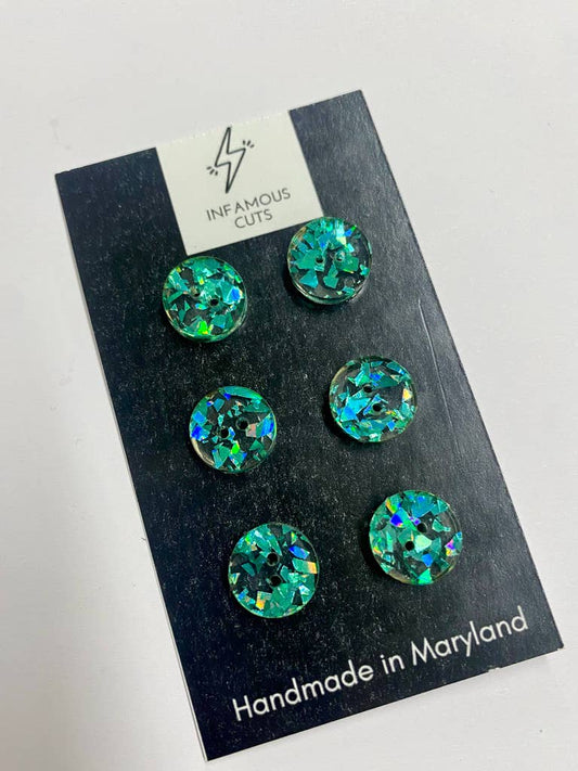 1/2" Teal Glitter Two Hole Acrylic Button - homesewn