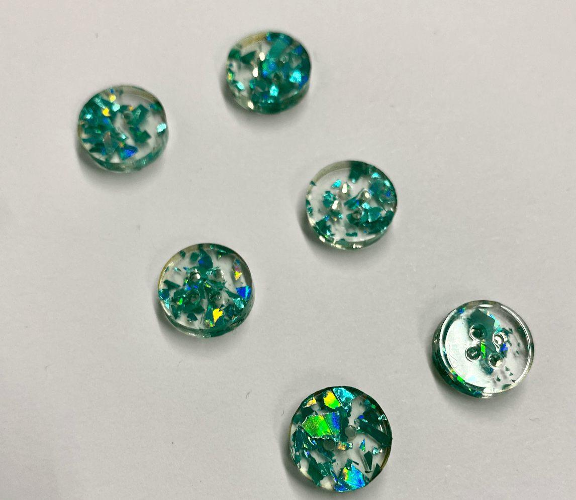 1/2" Teal Glitter Two Hole Acrylic Button - homesewn