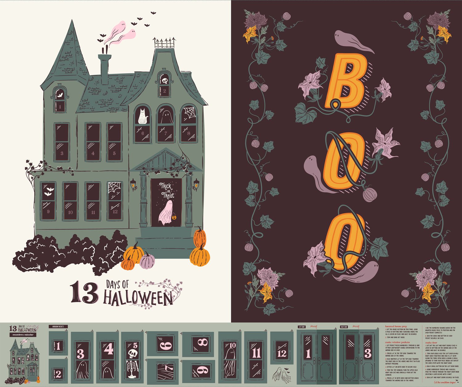 13 Days of Halloween Calendar Panel - QUILTING COTTON/POPLIN - Ghostly & Haunted - homesewn