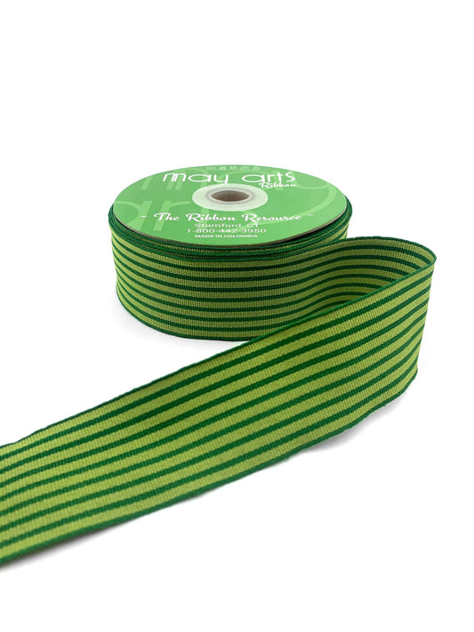 1.5" Classic Green & Parrot Green Striped Grosgrain Ribbon - homesewn