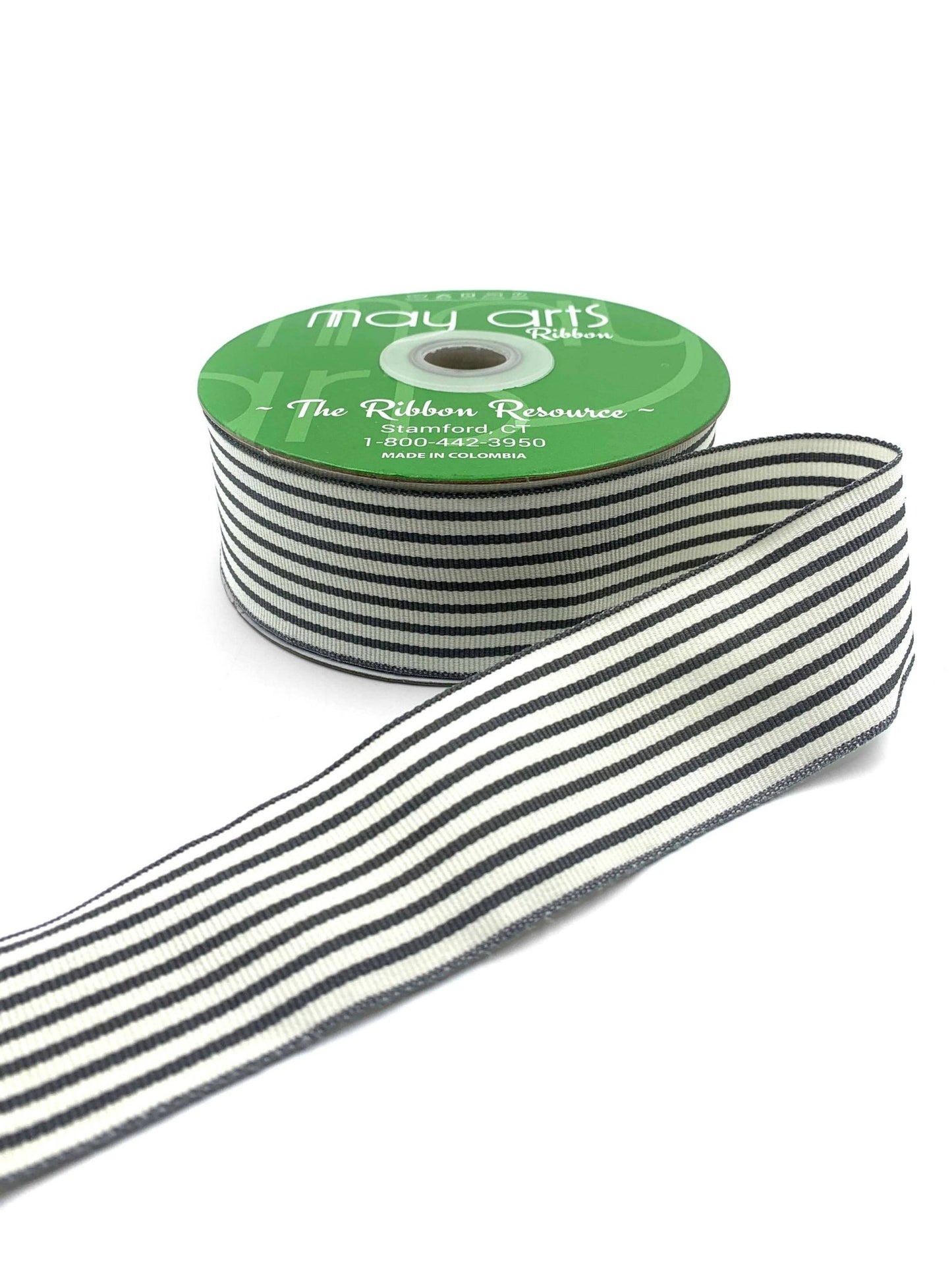 1.5" Woven Classic Charcoal & Ivory Striped Grosgrain Ribbon - SOLD BY 1/4 YD - homesewn