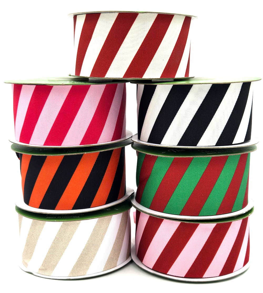 2" Black & White Modern Diagonal Stripe Grosgrain Ribbon - SOLD BY 1/4 YARD - homesewn