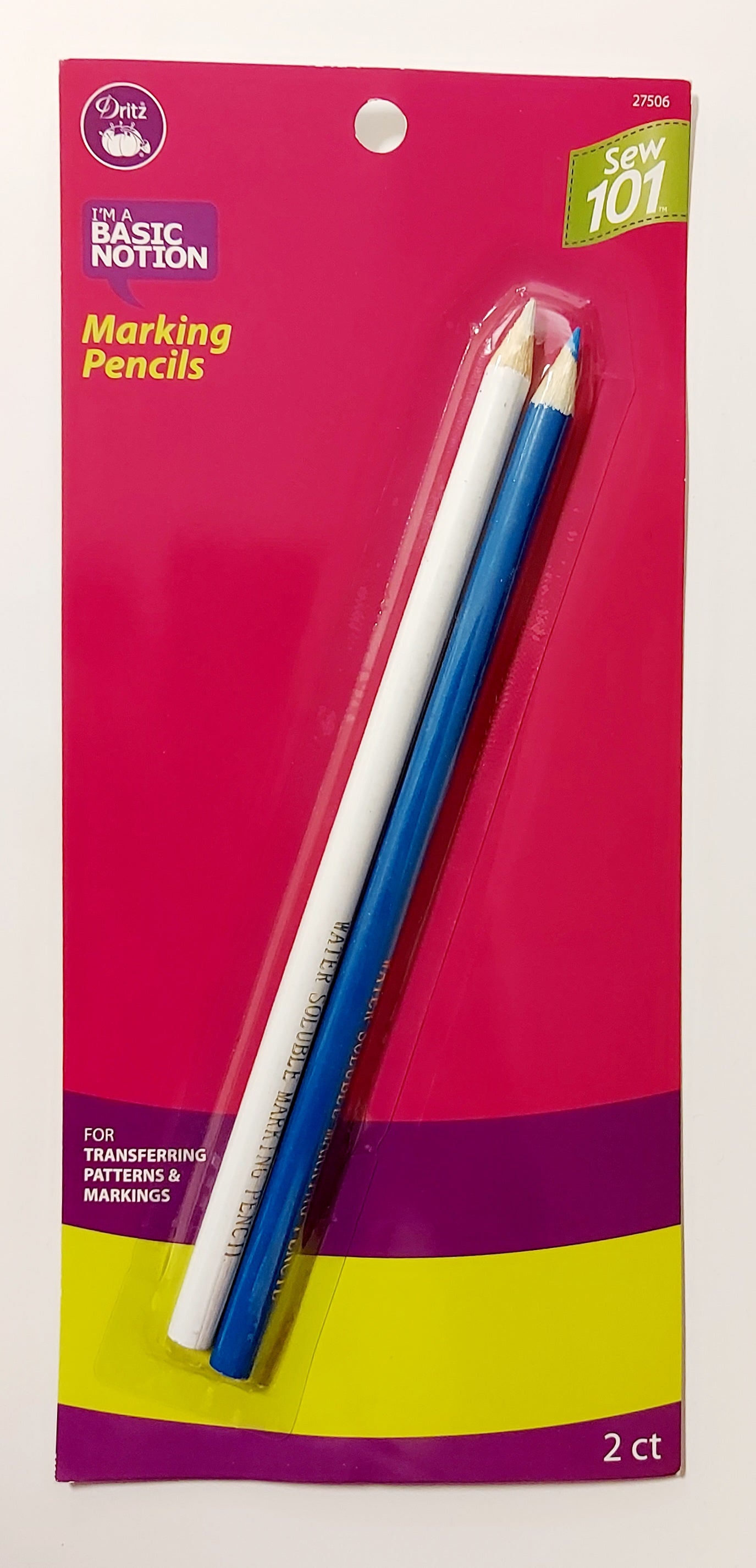 Dritz Sew 101 water soluble marking pencils, light blue and white, 2 count package