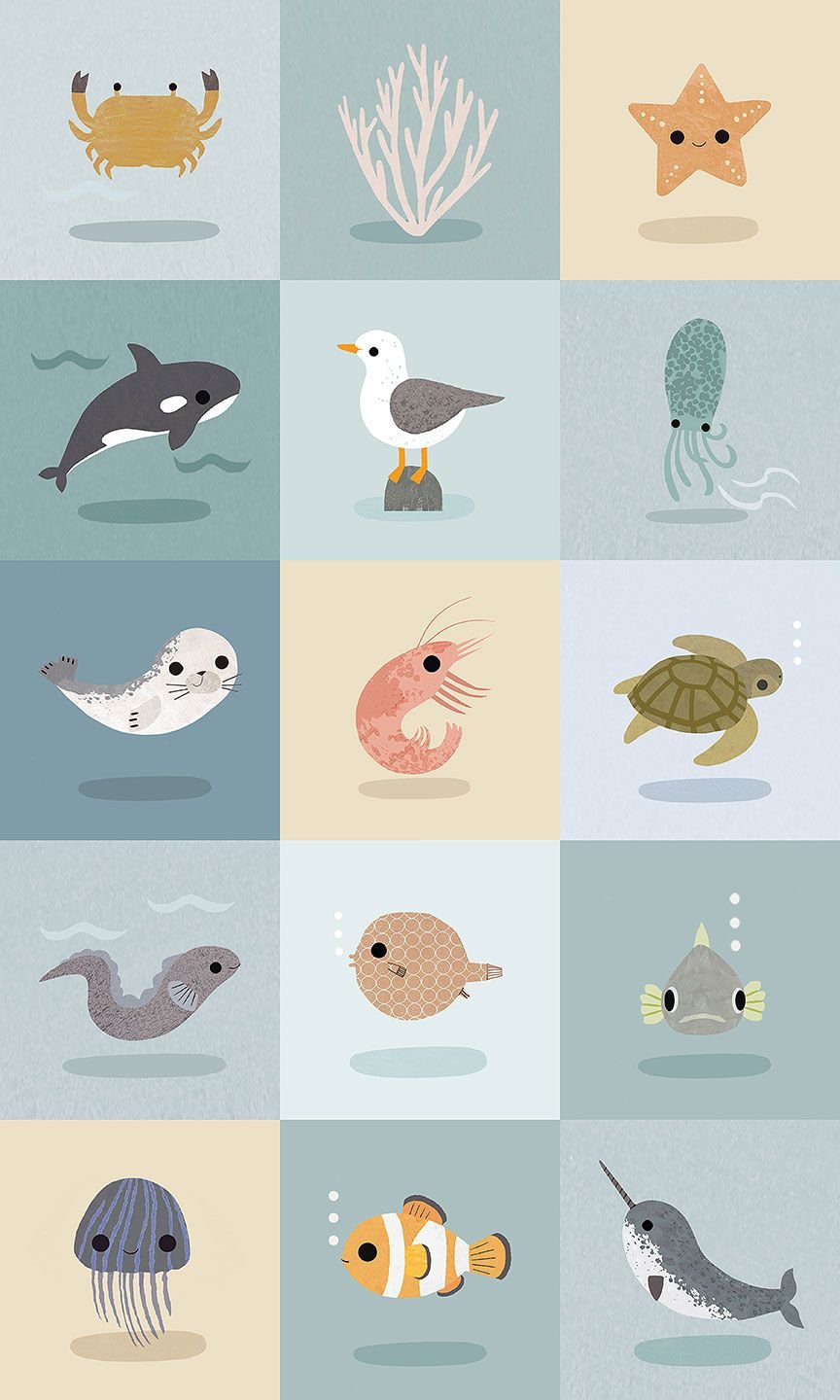 24" Beyond the Sea PANEL - QUILTING COTTON/POPLIN - homesewn