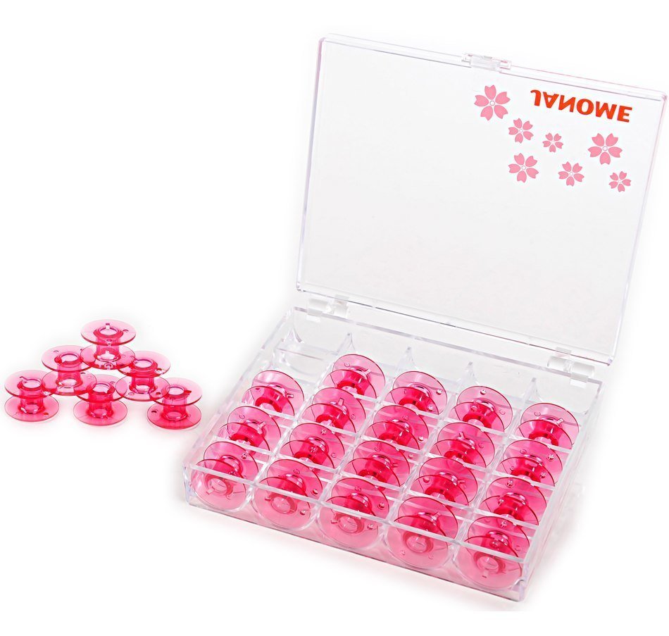 25 Pink Bobbins w/Case - homesewn