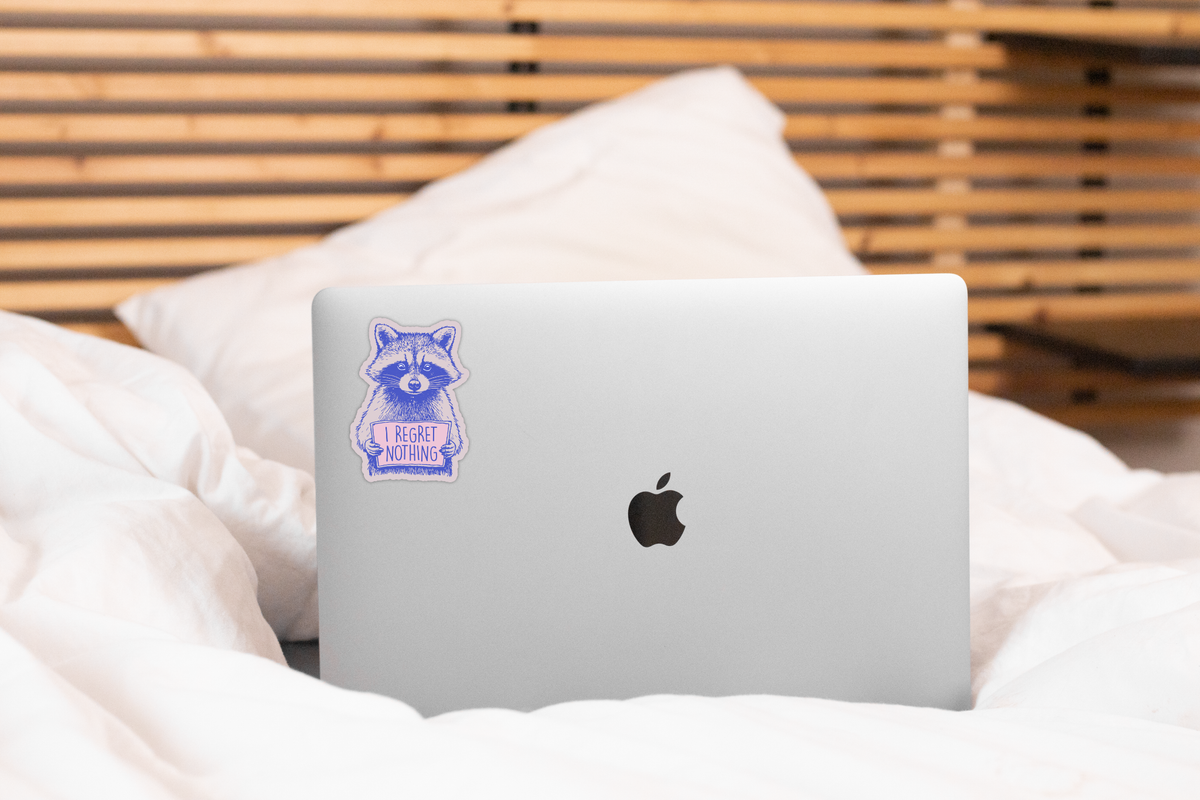 I Regret Nothing Sticker - raccoon, pink, trash, animal
