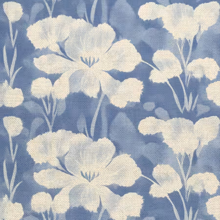 ORGANIC 100% Cotton CANVAS Garden Stems - White on Blue - 58" wide
