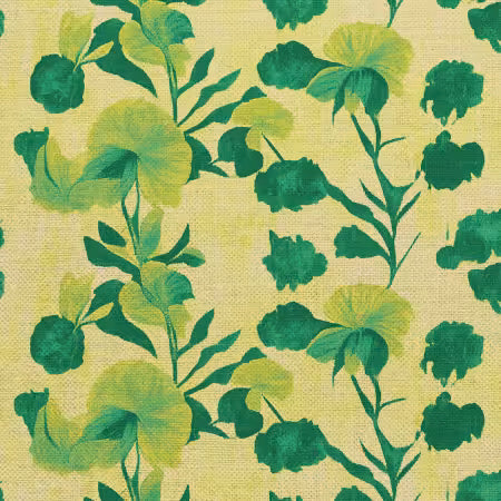 ORGANIC 100% Cotton CANVAS Garden Stems - Green on Chartreuse - 58" wide