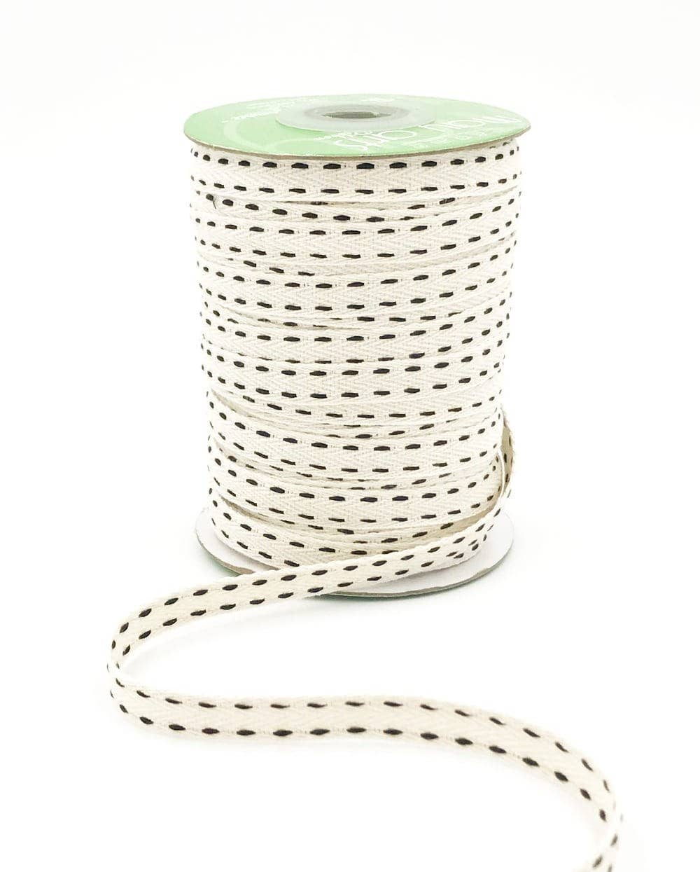 3/8" Black Woven Stitched Threads Cotton Ribbon - homesewn