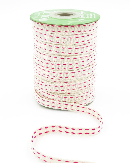 3/8" Fuchsia Woven Stitched Threads Cotton Ribbon - homesewn