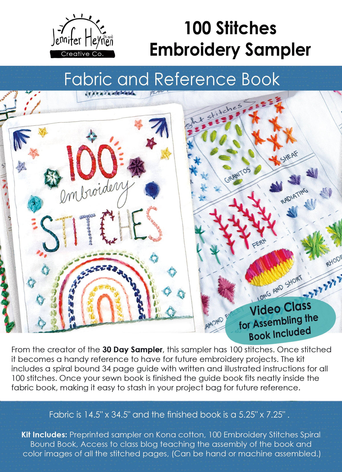 100 Stitches Embroidery Sampler Fabric Panel and Reference Book