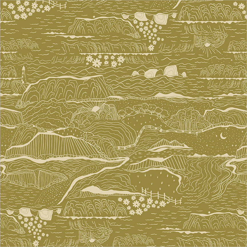 Rocky Coast Cassandra Zaniboni 55398-3 Olive Driftline Cotton - Windham Fabrics