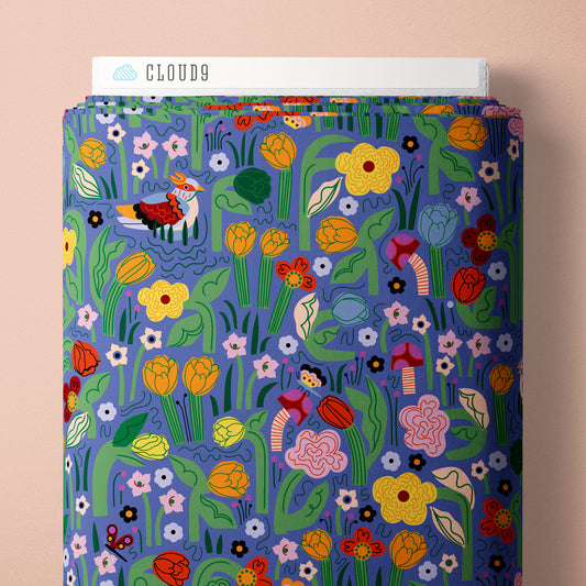 It's a Small World Blue - A Tulip Story by Leah Duncan for Cloud9 Fabrics
