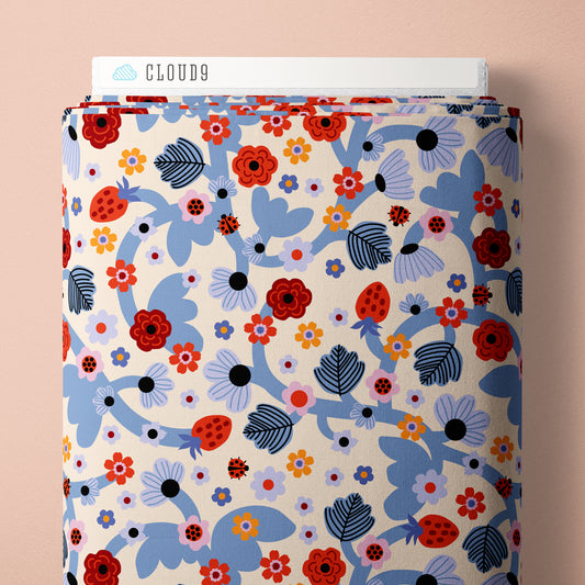 Tangled Berry Cream/Multi - A Tulip Story by Leah Duncan for Cloud9 Fabrics