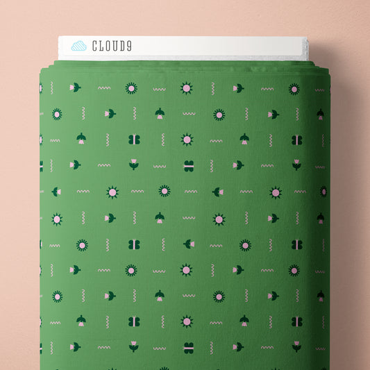Little Sun Squiggle Green - A Tulip Story by Leah Duncan for Cloud9 Fabrics