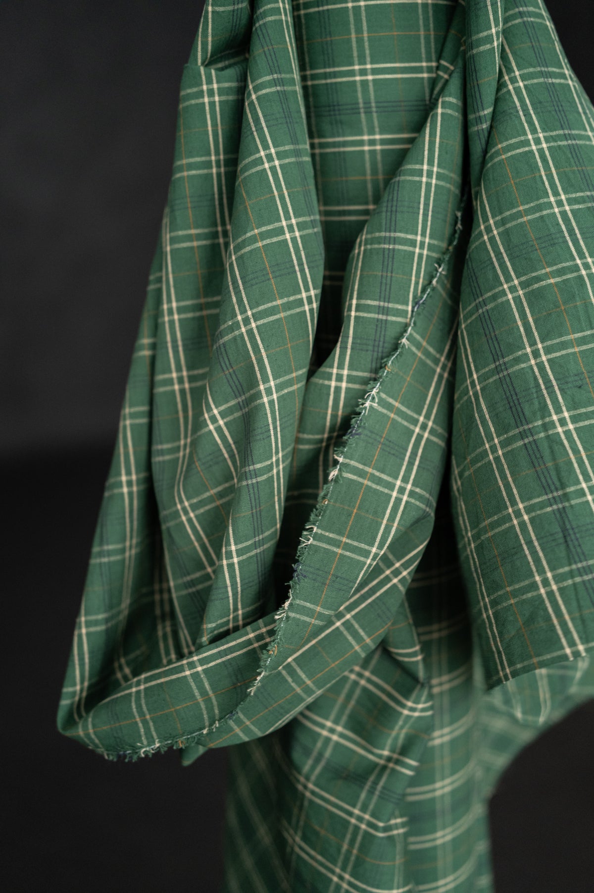 Hispi Organic Cotton/Linen Gingham - green check fabric