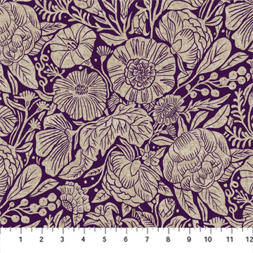 Floral - Aubergine/Natural - In the Dawn Linen Blend - homesewn