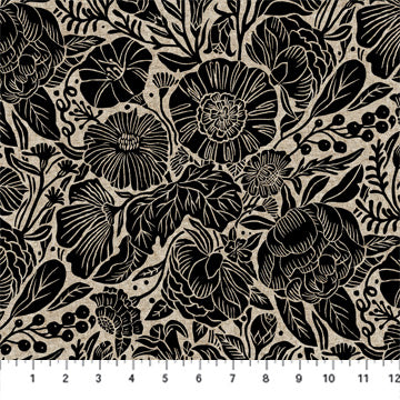 Floral - Black/Natural - In the Dawn Linen Blend - homesewn