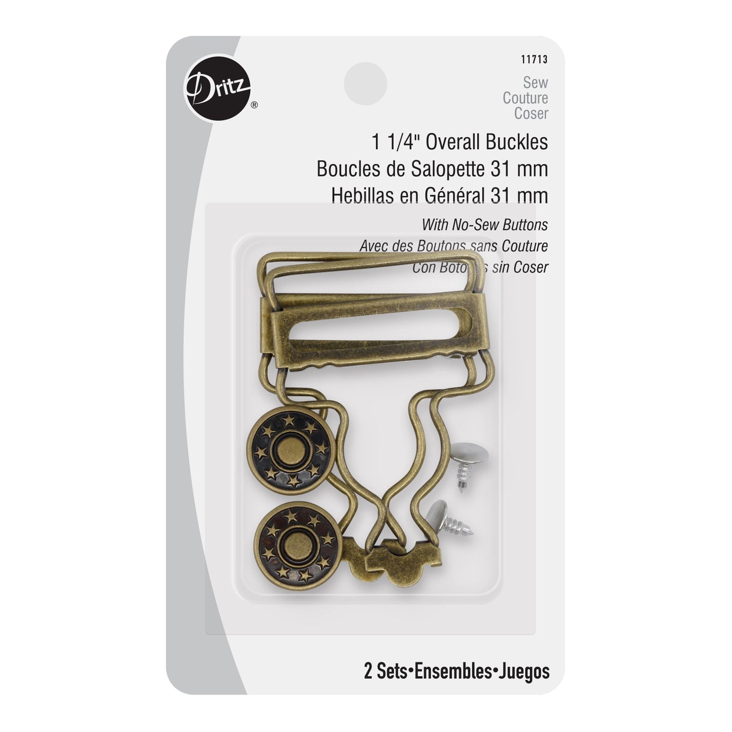 Overall Buckles with Buttons - Antique Brass (2 pc)