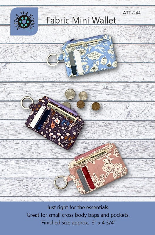 Fabric Mini Wallet sewing pattern - Around the Bobbin