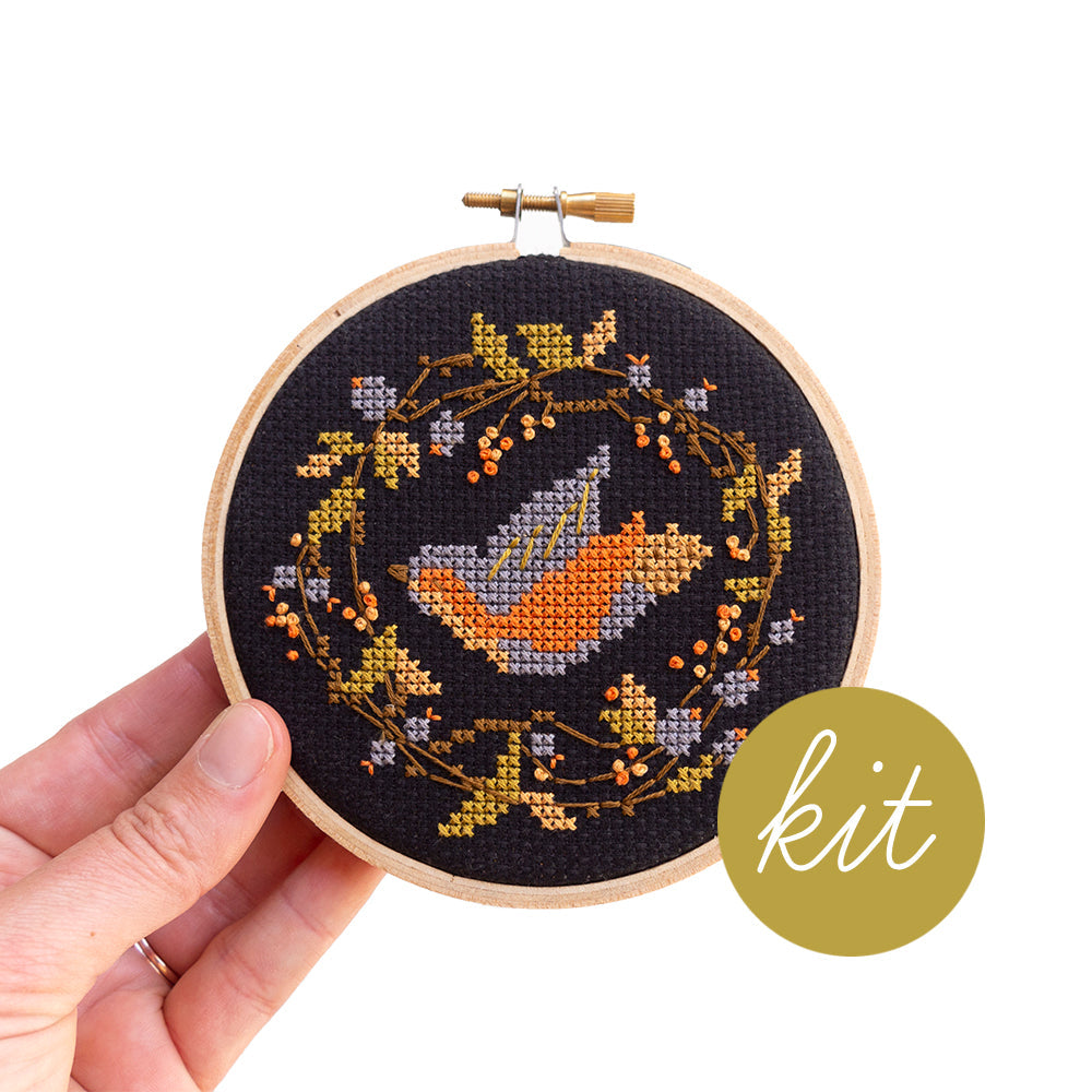 Fall Bird Cross Stitch Kit by Junebug and Darlin