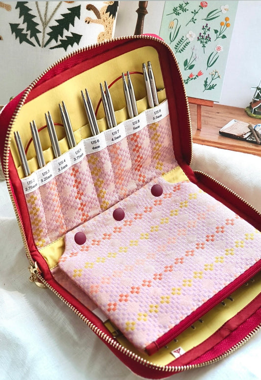 ChiaoGoo US 2-15 Interchangeable Needle Case - Pink Checkerboard Weave