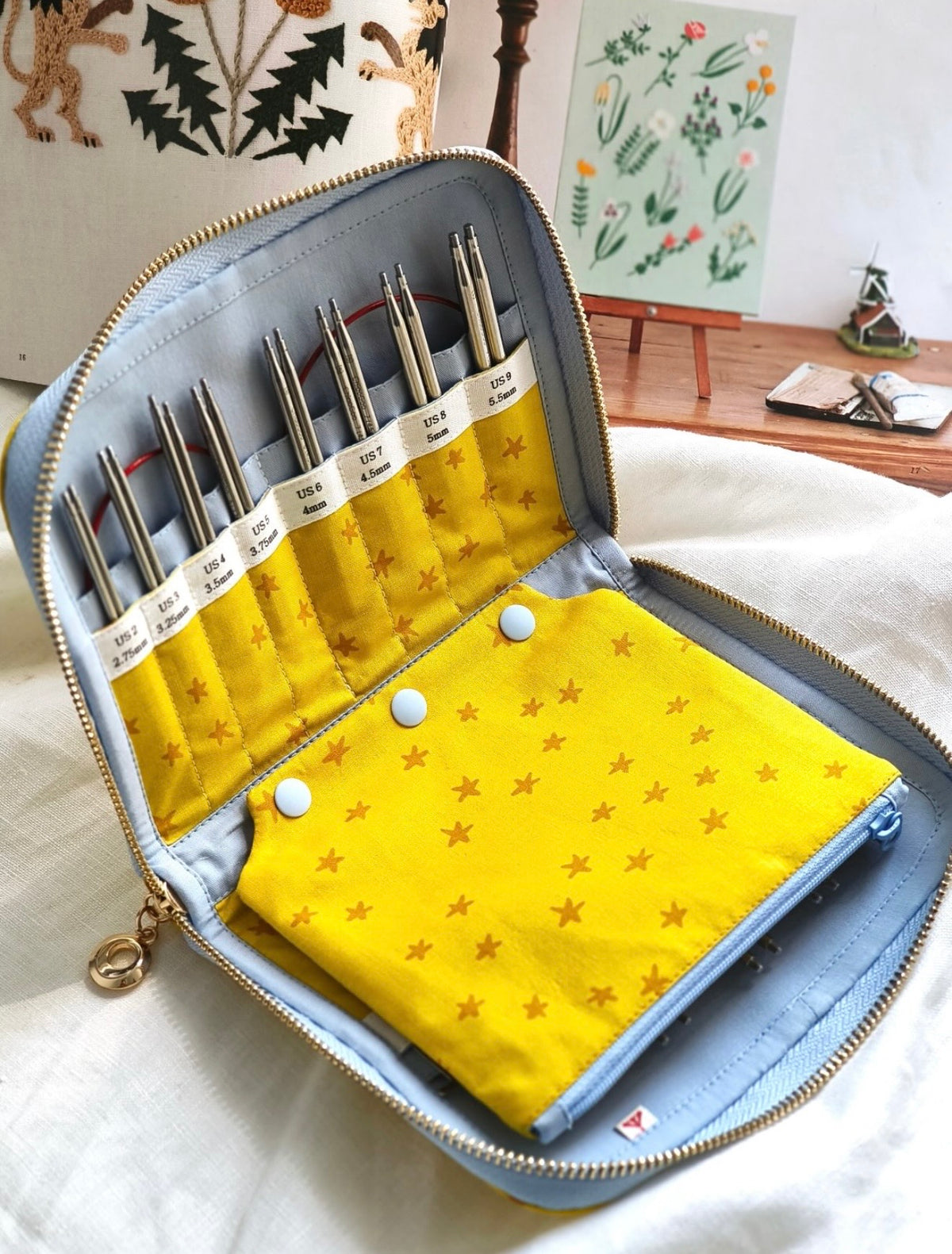 ChiaoGoo US 2-15 Interchangeable Needle Case - Mustard Stars
