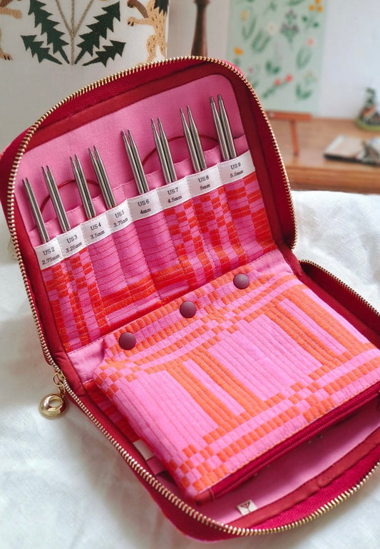 ChiaoGoo US 2-15 Interchangeable Needle Case - Pink & Orange Plaid