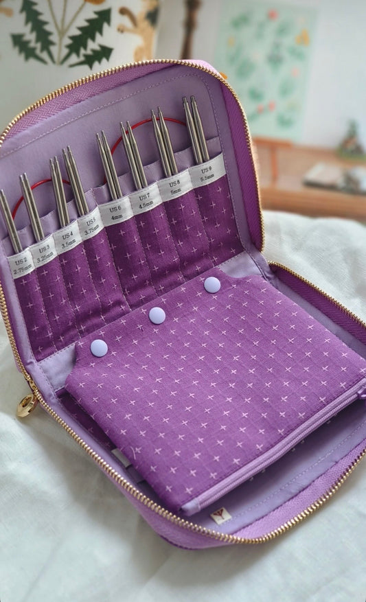 ChiaoGoo US 2-15 Interchangeable Needle Case - Purple Cross Stitch
