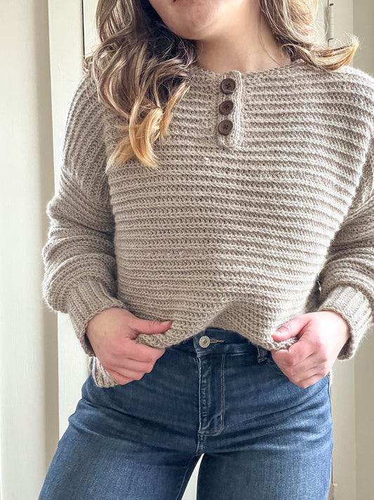Crocheted Henley Button Cardigan Class