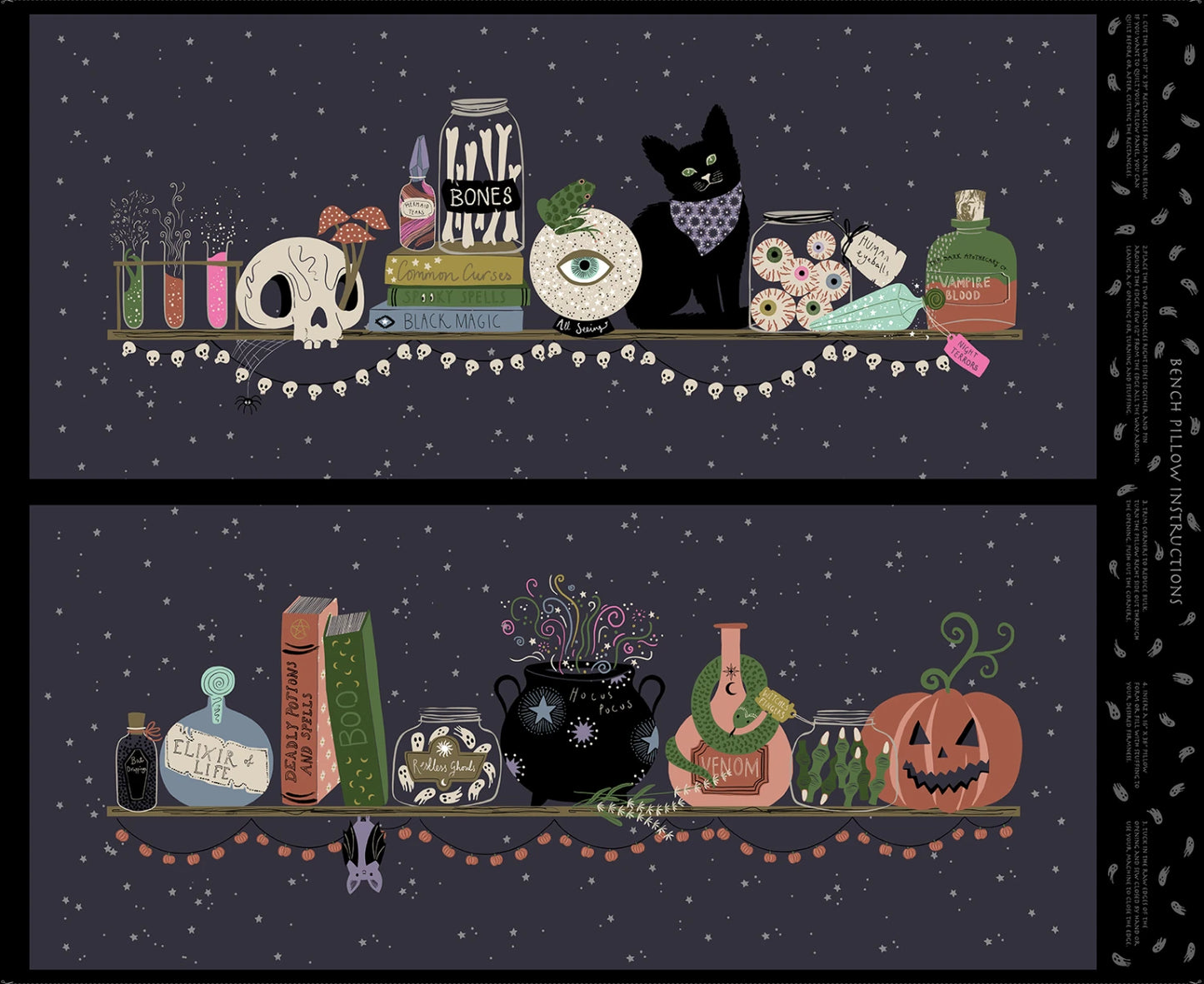 Spooky Bench Pillow PANEL - Halloween QUILTING COTTON/POPLIN