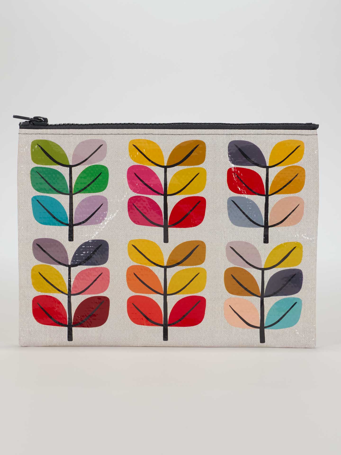 Blue Q Sprout Zipper Pouch - rows of stylized colorful leaves on a light background