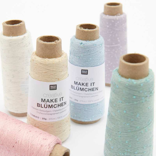 Rico Creative Make It Blümchen flower-sequin carry-along thread, 25g balls