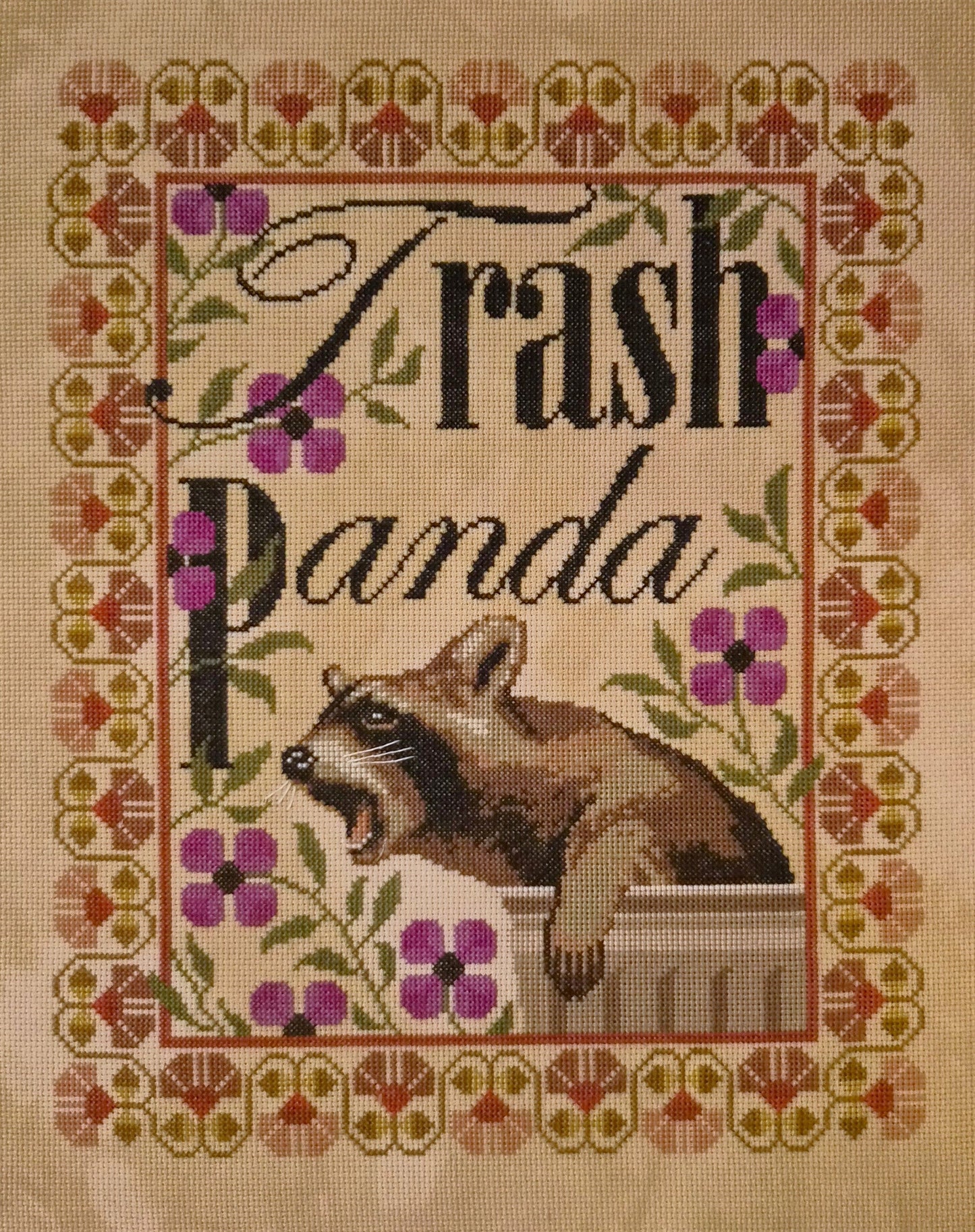 Trash Panda cross stitch pattern by The Artsy Housewife