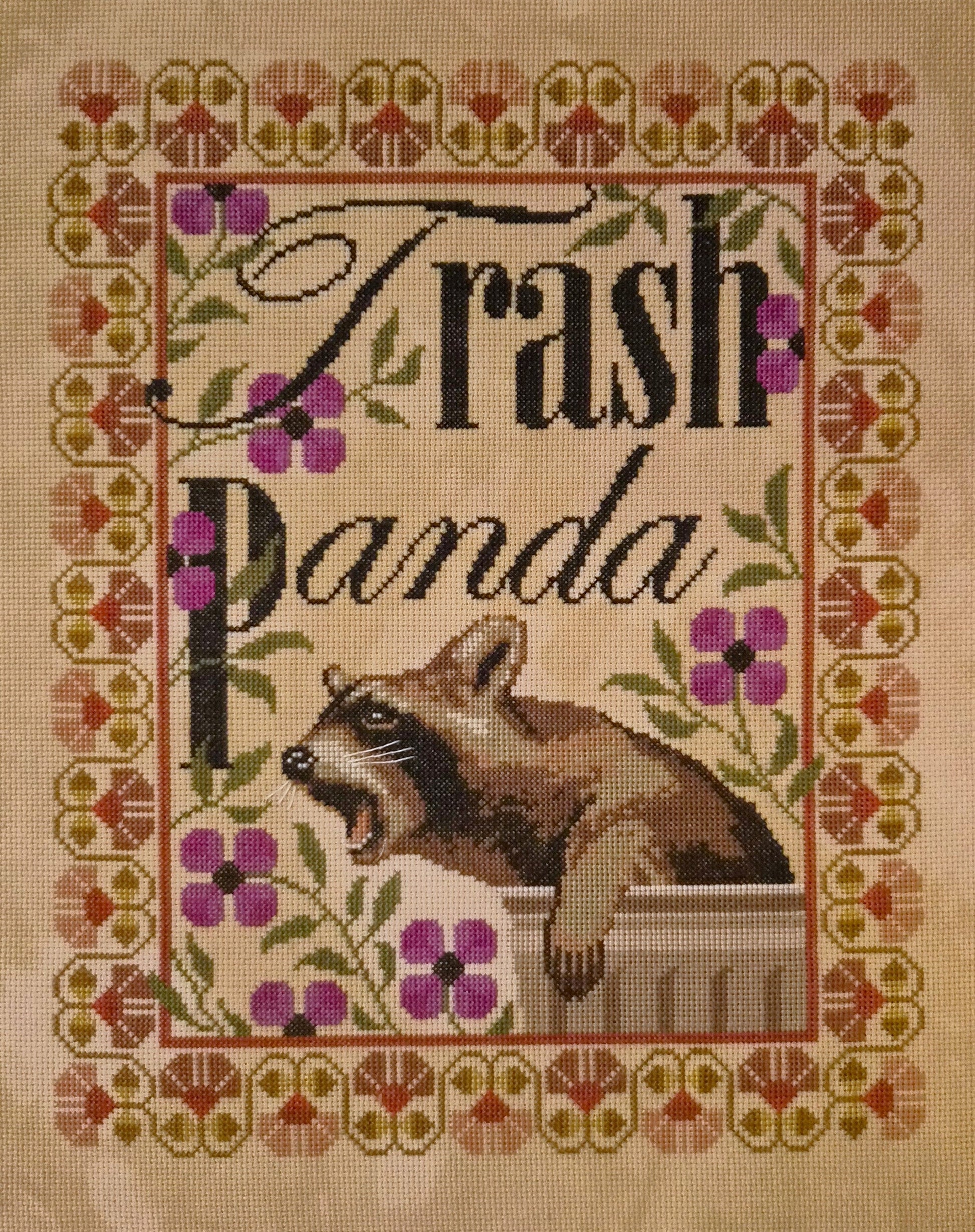 Trash Panda cross stitch pattern by The Artsy Housewife