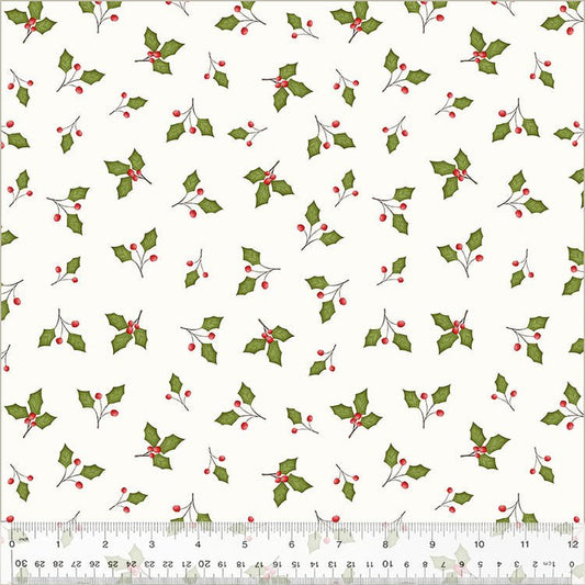 A Very Terri Christmas - Holly Leaves - Ivory Quilting Cotton Fabric - homesewn