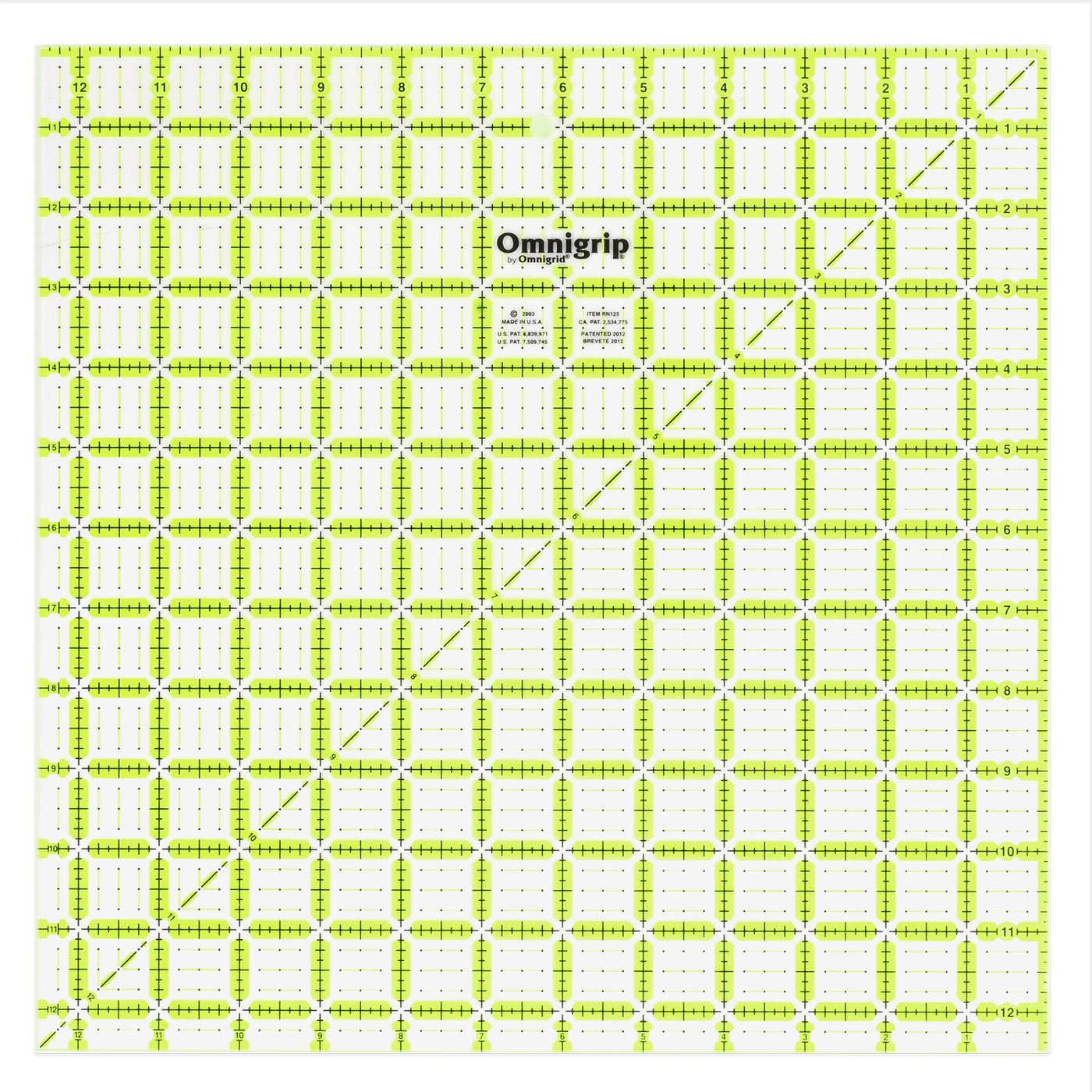 Acrylic Ruler 12.5" x 12.5" square Omnigrip - homesewn