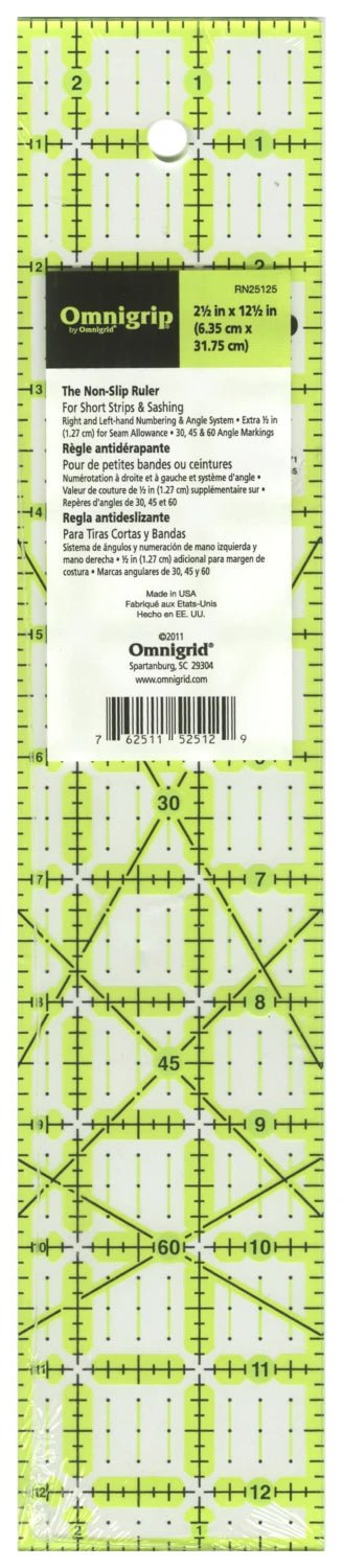 Acrylic Ruler Non - slip 2.5x12.5" - homesewn