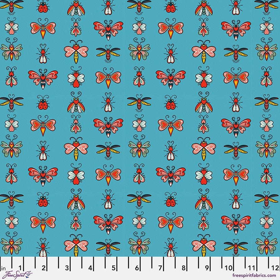 Air Mail - Love Bugs - Blue - QUILTING COTTON/POPLIN - homesewn