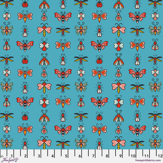 Air Mail - Love Bugs - Blue - QUILTING COTTON/POPLIN - homesewn