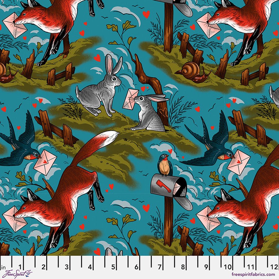 Air Mail - Mail Toile - Blue - QUILTING COTTON/POPLIN - homesewn