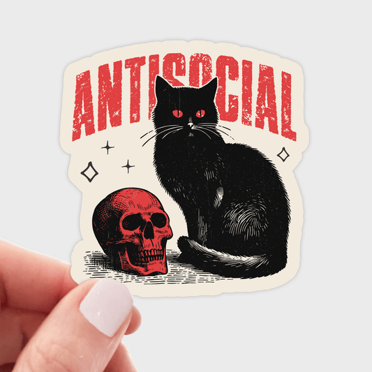 Antisocial Sticker - cat, kitten, introvert, skull, creepy - homesewn